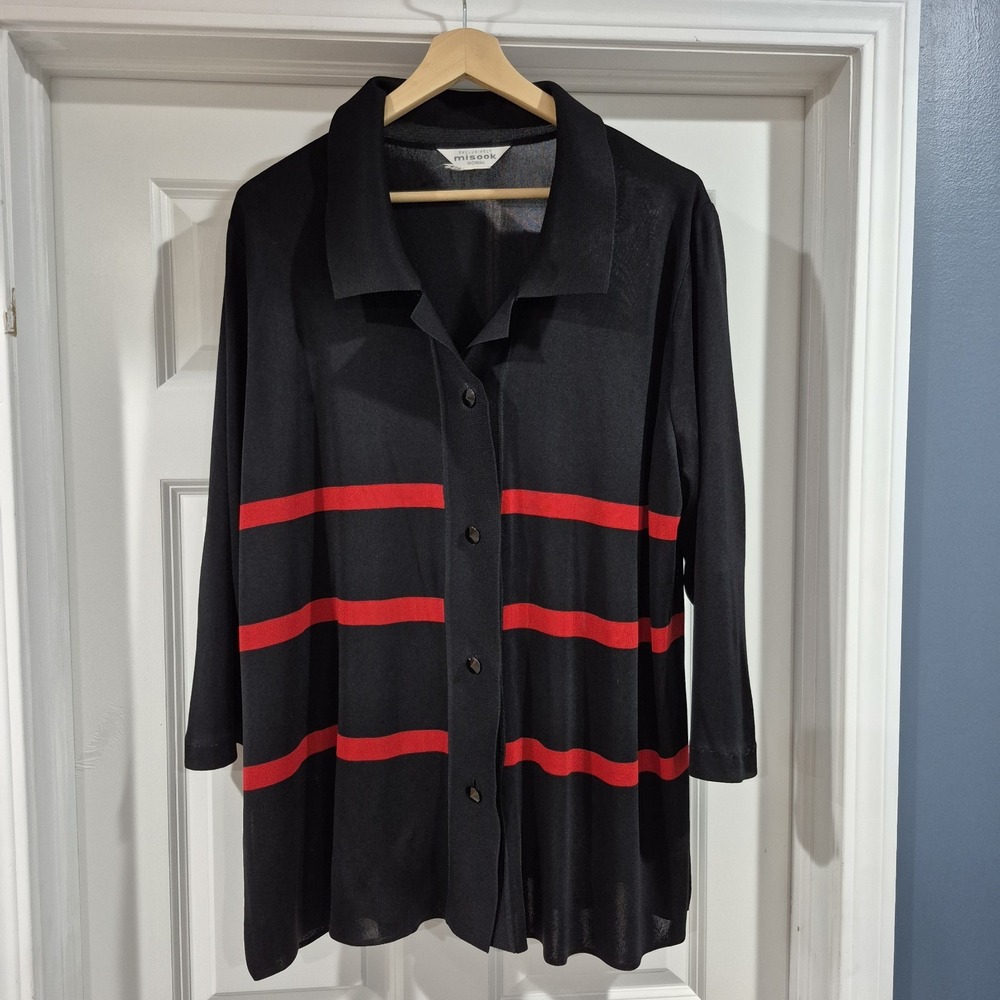 Exclusively Misook Cardigan Jacket‎ Womens 3X Black Red Acrylic Holiday Office